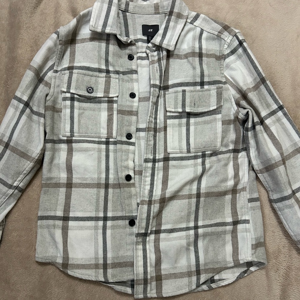 H&M Flannel | White & Gray | Small